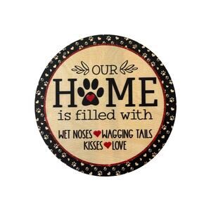 Pet Lover's Wreath Sign - "Wet Noses, Wagging Tails, Kisses & Love" Paw Print